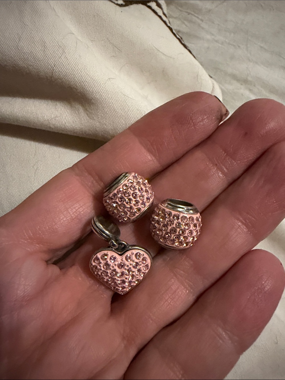 Brighton Pink Crystal Heart Charm and two beads